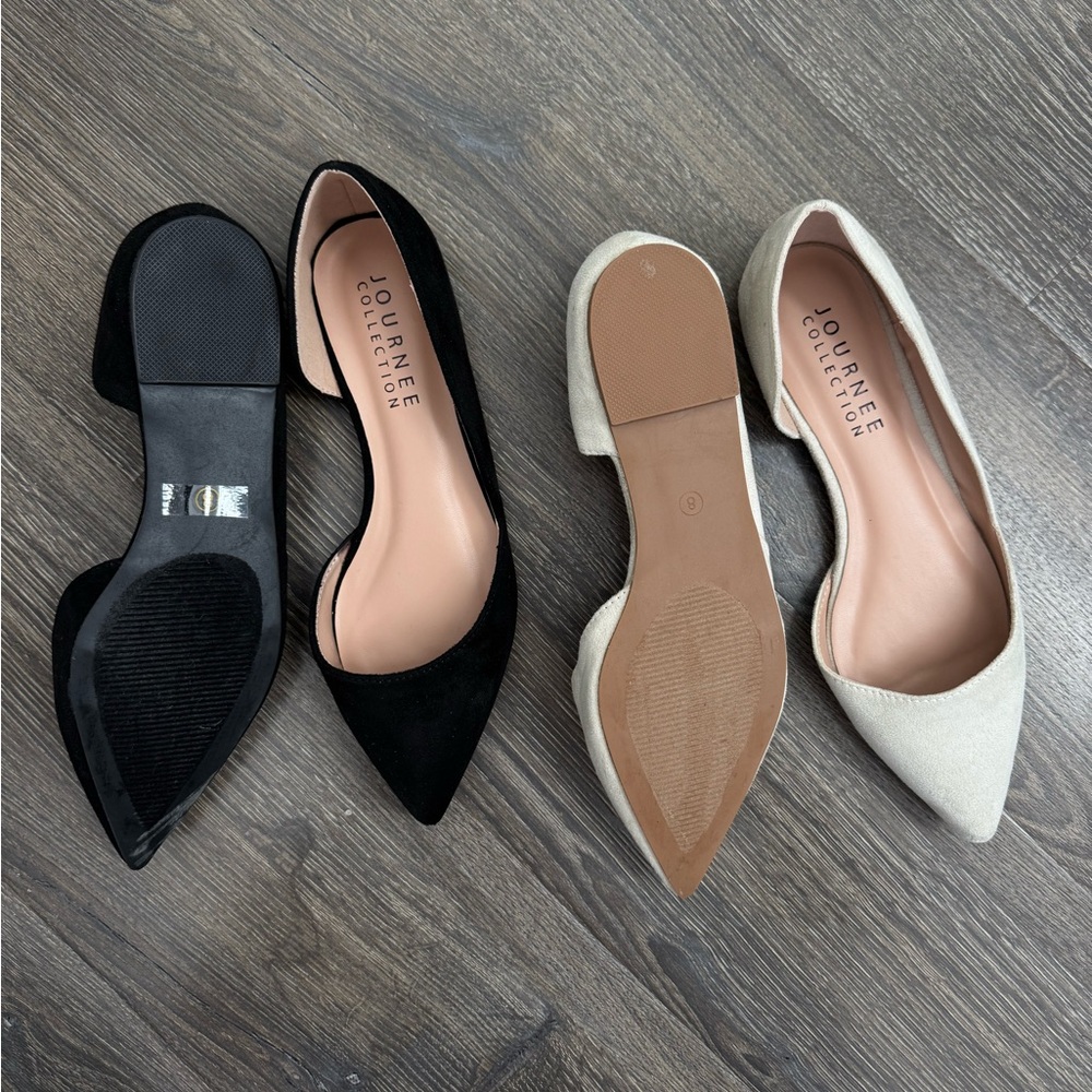Journee Collection Two-Pair Pointed Toe Flats in Black & Cream - Picture 4 of 4